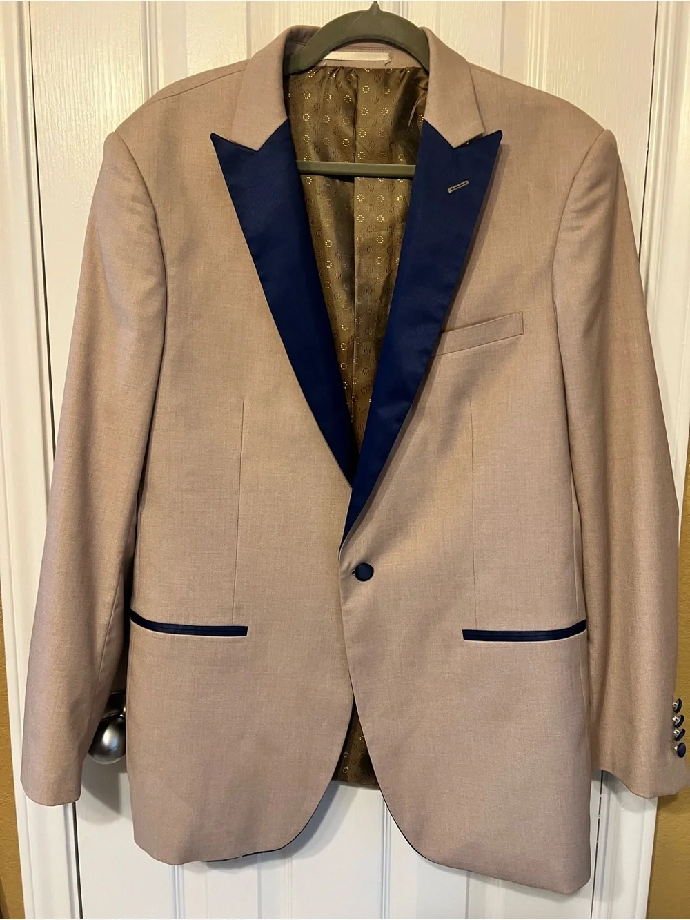 Insomnia Zupreme Beige Sport Coat with Blue Satin Lapel - Size 44